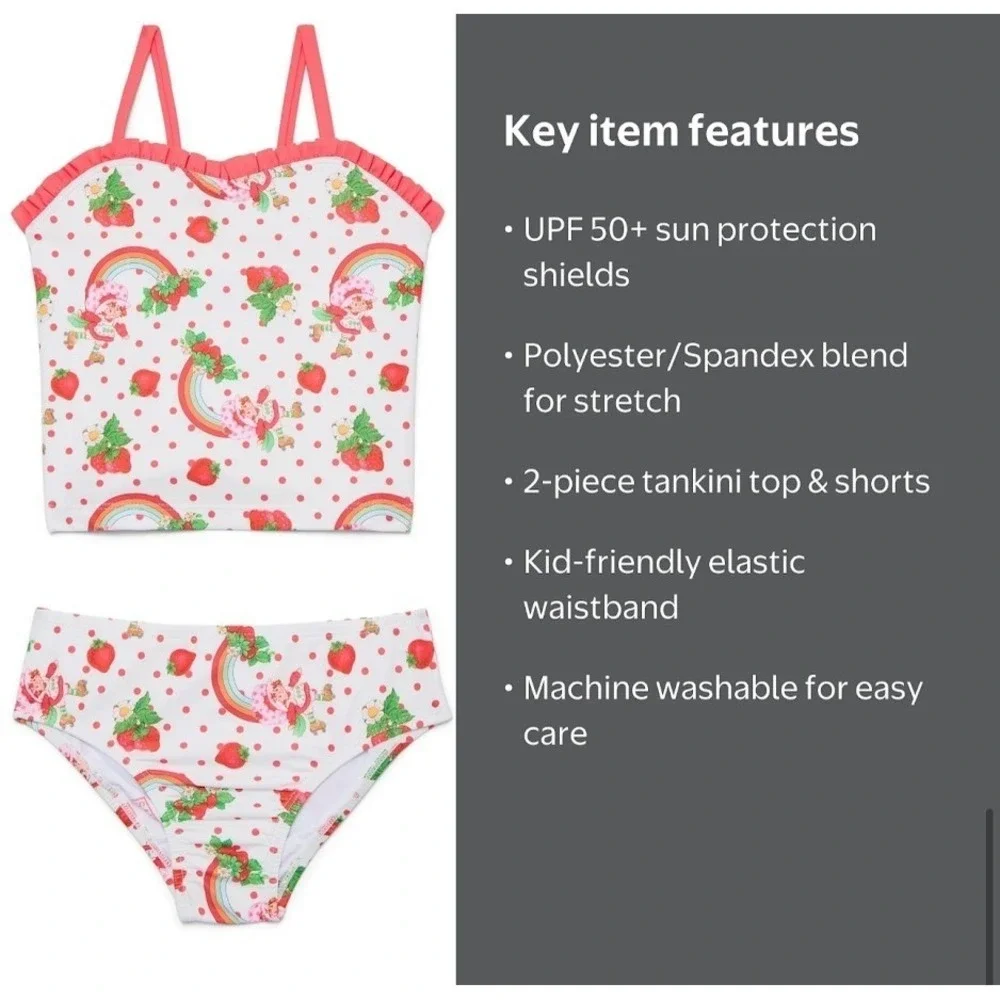 Strawberry Shortcake Toddler Girls 2-Piece Tankini Swimsuit Set 4T NWT White Red